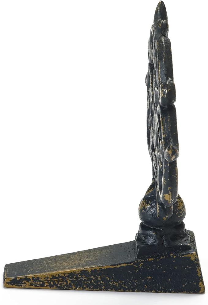 Art Nouveau Door Stopper Wedge for Bottom of Door, Decorative Cast Iron Floor Door Stop, Antique Bronze