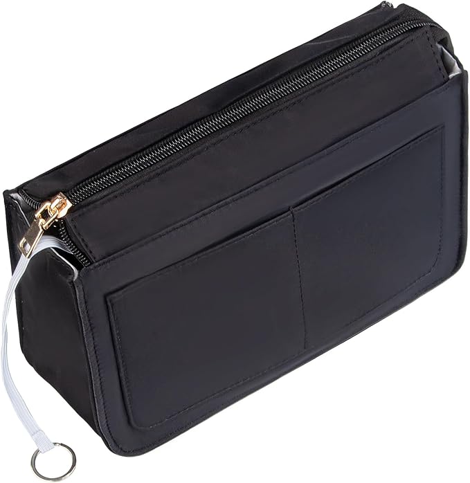 Vercord Purse Organizer Insert with Zipper for Women Hobo Handbags Shaper Insert 12 Pockets Bag Black Medium