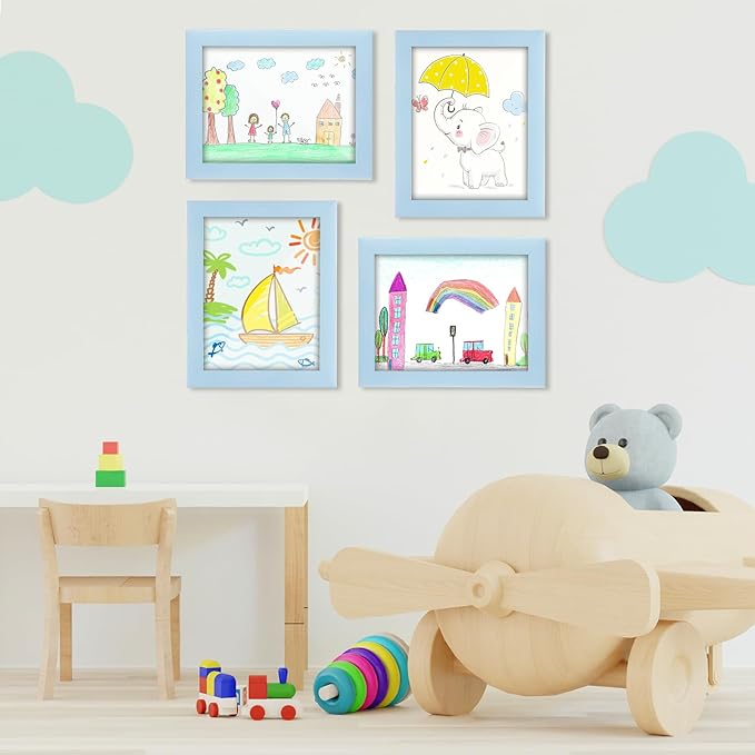 [2-Pack] Kids Art Frames, 8.5x11 Front Opening Kids Artwork Frames Changeable, Light Lake Blue Artwork Display Storage Frame for Wall, Holds 50 Pcs, for 3D Picture, Crafts, Children Drawing, Hanging