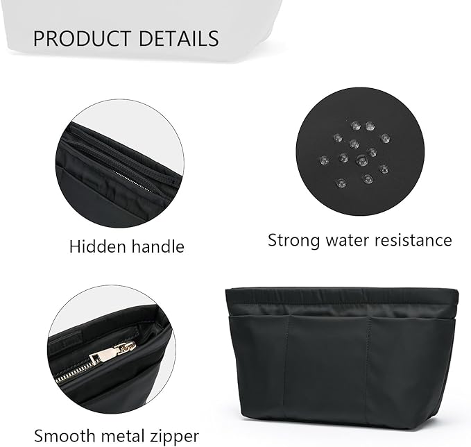 YONBEN Handbag Organizer Insert Bag Tote Shaper Bag Large Purse Organizer Insert Lightweight & Durable Nylon inner bag (M, black)