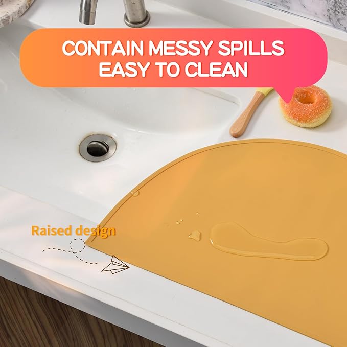 Silicone Bear Placemat for Toddlers (Half Circle 2pcs, Yellow Gray)