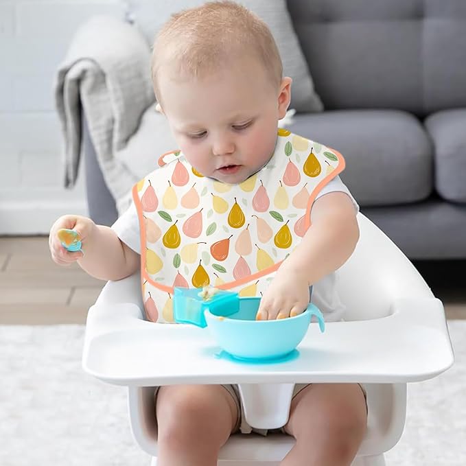CoolaPeach 3-Pack Waterproof Baby Bibs for Eating - Lightweight Feeding Bibs, Mess Proof, Baby Essential Must Have for Eating