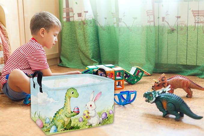 Essme Rectangular Easter Dinosaur Baskets,Kids Storage Box,Cute Basket for Kids with Handles for Room Decor, Book Bins,Shelf Basket.(Dinosaur)