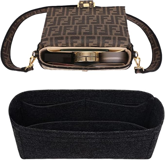 Chispee Purse Organizer Insert for Handbags, Softened Felt Insert Bag Organizer for Tote, Handbag Organizer with Pocket fit for Baguette, Longchamp (Mini, Dark grey)