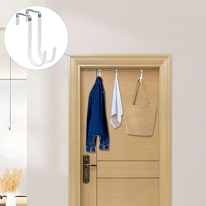 FYY Over the Door Hooks, 6 Pack Door Hangers Hooks with Rubber Prevent Scratches Heavy Duty Organizer Hooks for Living Room, Bathroom, Bedroom, Kitchen Hanging Clothes, Towels, Hats, Coats, Bags White