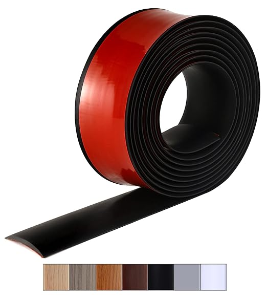 Bnell Floor Transition Strip Floor Cover Strips Self Adhesive Flooring Transitions Laminate Floor Strip Vinyl Floor Flat Divider Strip for for Joining Floor Gaps (10FT,1.57inch, Black)