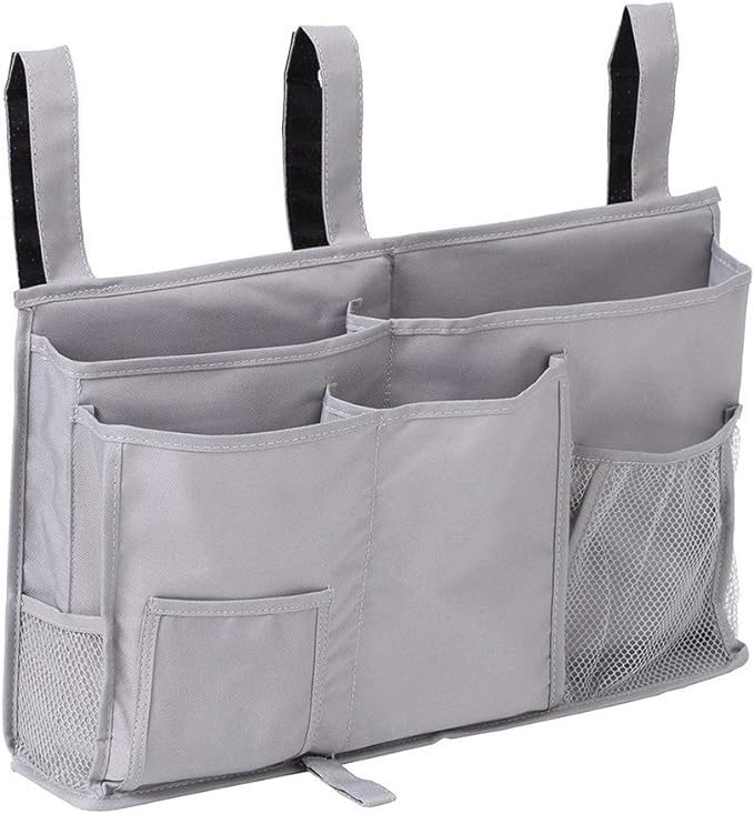Bunk Bed Organizer - Bedside Storage Caddy with Pocket, Hanging Organizer for Camp, Dorm, Room, Hospital Bed Rail and More (Grey)