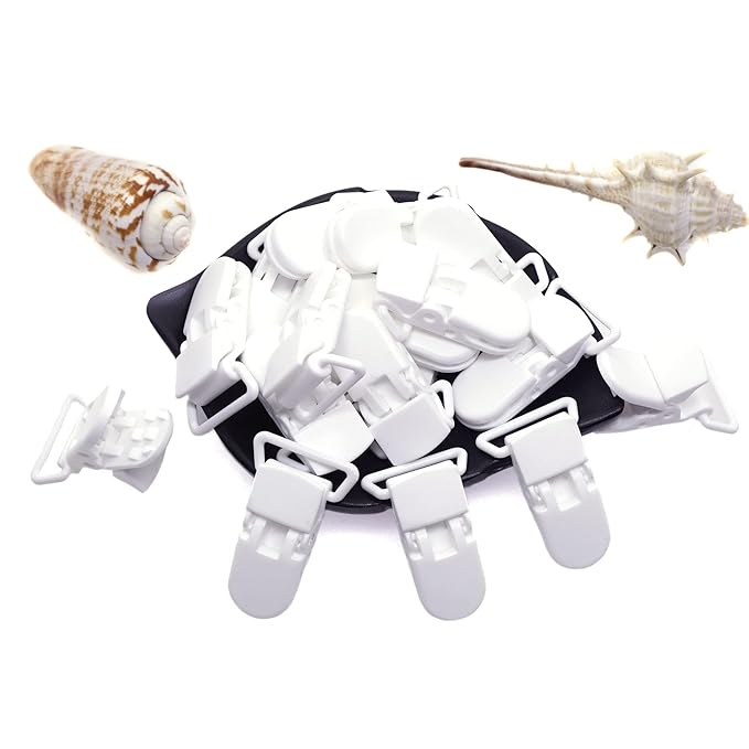 Sutoyuen 25Pcs Pacifier Clips Holders Suspender Mitten Binky Clip for DIY Dummy Chain Baby Blankets Bib Holder Suit for 20mm Ribbon (White)