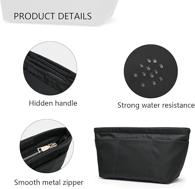 YONBEN Handbag Organizer Insert Bag Tote Shaper Bag Large Purse Organizer Insert Lightweight & Durable Nylon inner bag (L, black)