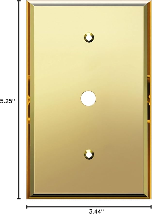LIDER Reflective Acrylic 0.406" Diameter Hole Phone Cable Wall Plate, Mirrored Cable Plate, Acrylic Glass, Oversized 1-Gang 5.25" x 3.44", LWP-41O-AGD, Gold
