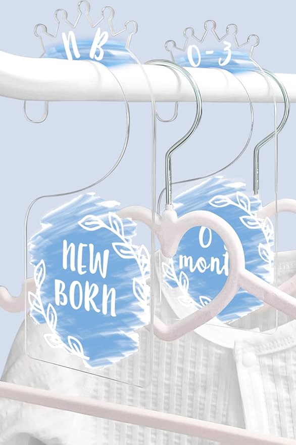 OneDream Baby Closet dividers Hanger separators - Set of 7 Baby Clothes dividers for Closet from Newborn to 24 Months, Acrylic Infant Clothes Divider (Blue)