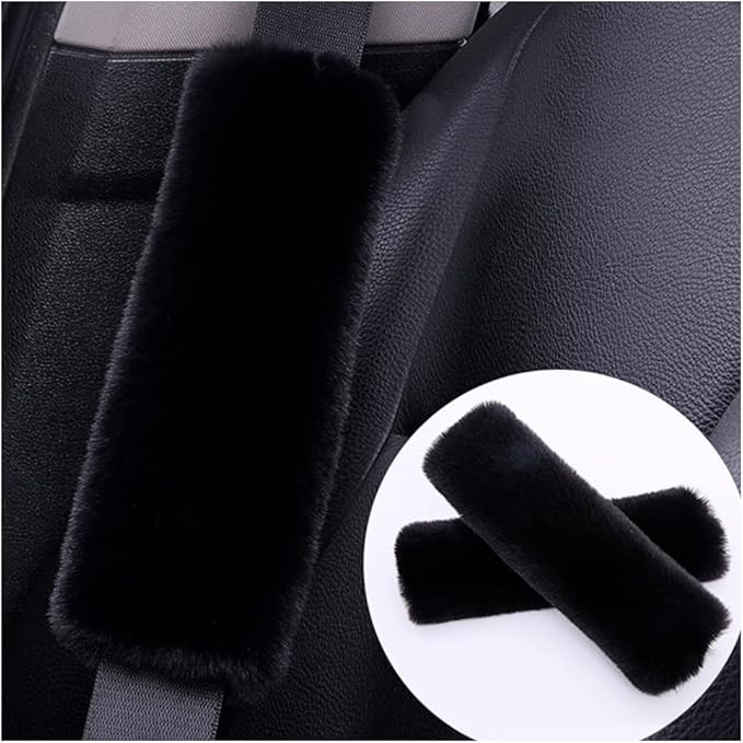 2PCS Fluffy Car Seatbelt Covers - Soft&Comfortable Plush Seat Belt Cushion Protects Shoulder - Universal Seat Belt Covers for Adults or Children Fits Car Truck SUV Van RV (Black/2pcs)