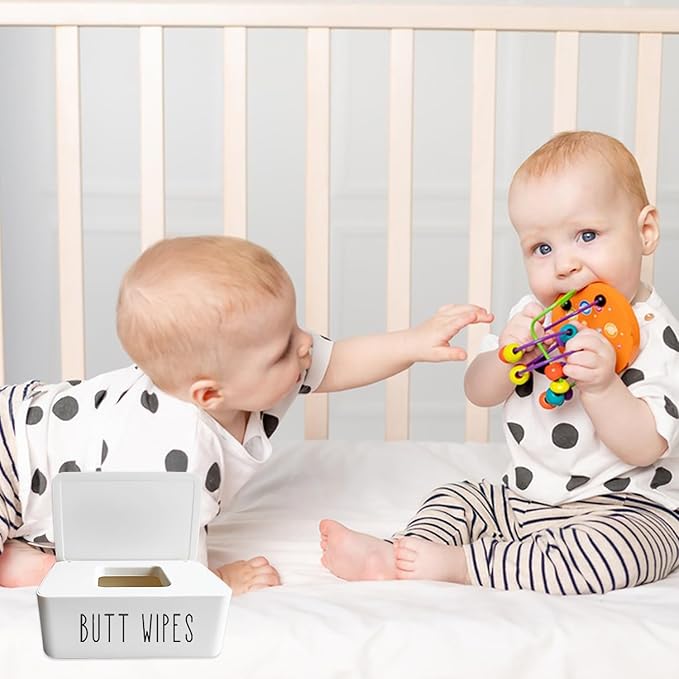 Butt Wipes Dispenser 7.28" L * 4.80" W * 2.75" H, Bathroom Flushable Baby Wipes Container Holder Nursery