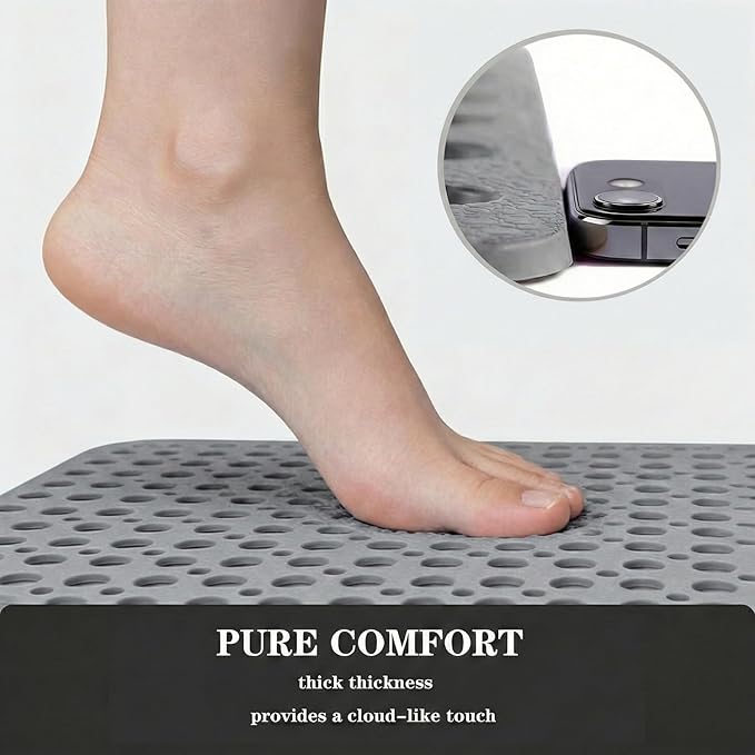 Nonslip Bathtub Mat Extra Soft TPE Bath Mat for Kids, Machine Washable Bathroom Shower Mat, Smooth/Non-Textured Tubs Only, 35L x 16W Inch (Light Gray)