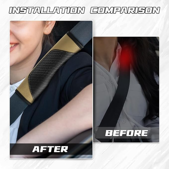 2PCS Car Seat Belt Cover Pad, Soft Carbon Fiber Leather Seatbelt Shoulder Protector for a More Comfortable Driving, Universal Safety Belt Strap Cover to Protect Your Neck (Beige)