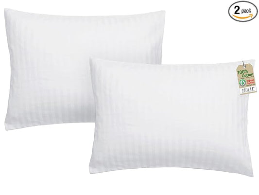 ZPECC Toddler Pillow with Pillowcase 2 Pack - 13x18 Organic Cotton Hypoallergenic Kids Pillow, Baby Essentials for Travel Crib Daycare Stroller (Intended for Age 2 and up) White Stripe