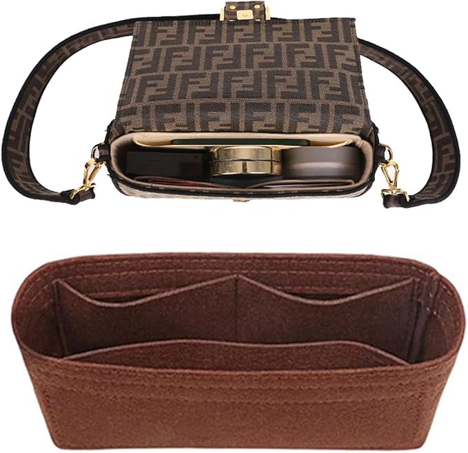 Chispee Softened Felt Purse Organizer Insert for Tote, Baguette, Longchamp Handbags Lightweight Bag Organizer with Multiple Pockets (Coffee, Mini)
