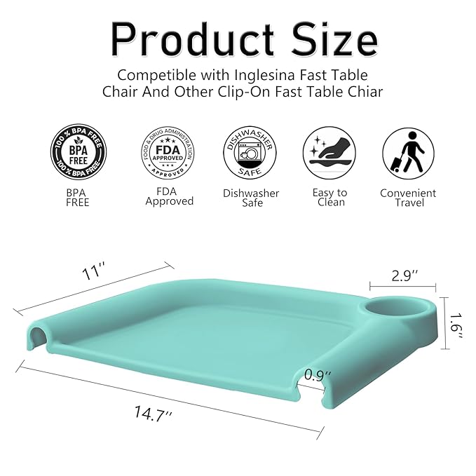 Baby Dining Tray Compatible with Inglesina Fast Table Chair Silicone Baby Feeding Tray for Clip-On Fast Table Chair Dishwasher Safe BPA Free Silicone Removable Dining Tray Accessory -Light Blue