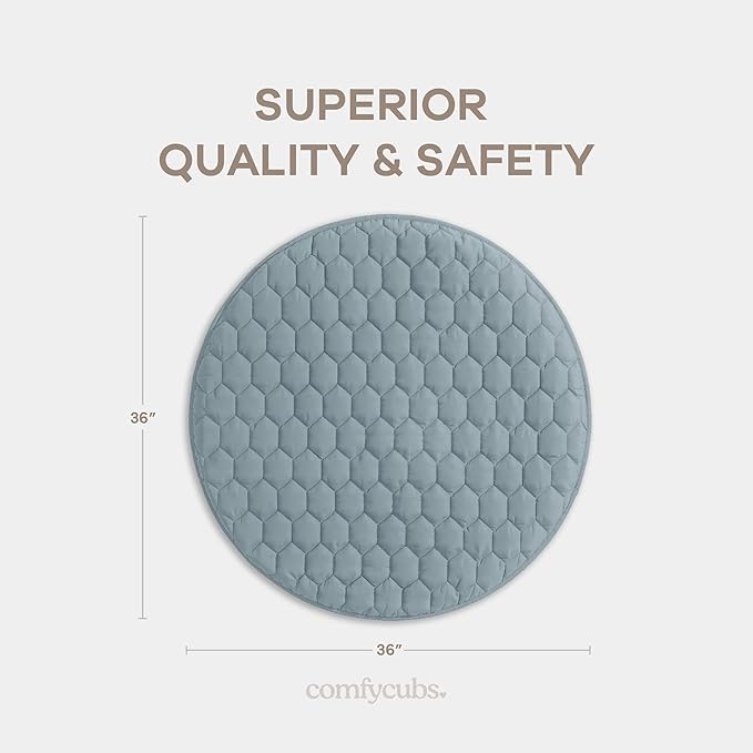 Comfy Cubs Round Kids Play Mat -Small 36 inches Soft Quilted Baby Floor Mat with Non-Slip Bottom - Plush Design for Toddlers' Playtime - Comfortable and Durable - Pacific Blue