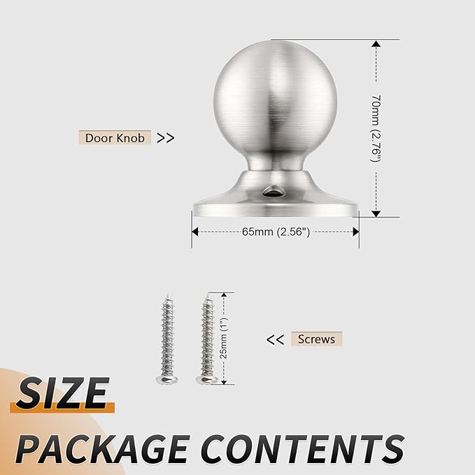 Probrico Dummy Door Knob, Single Sided Handle for Closets/French Doors/Pantry, Brushed Nickel Non-Turning Interior Push/Pull Door Knob 3 Pack