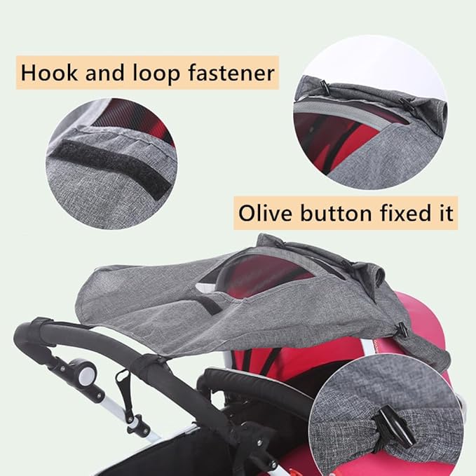 Universal Stroller Sun Shade UV Sun Protection Shade Blackout Cover Waterproof Baby Stroller Cover UPF50+ Pushchair Shield Canopy with Viewing Window Detachable Rain Sunshade Canopy Shield Pram Buggy