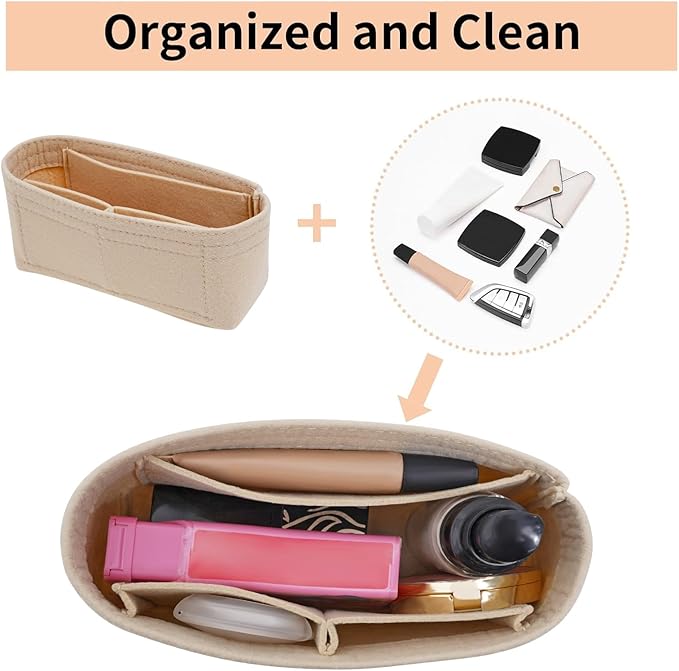 LOUKAYCCI 2 Kit Mini Bag Leather Shoulder Strap and Felt Purse Organizer Insert for Longchamp mini XS Bag Punch-Free Adjustable Buckle Design（Beige & Strap）