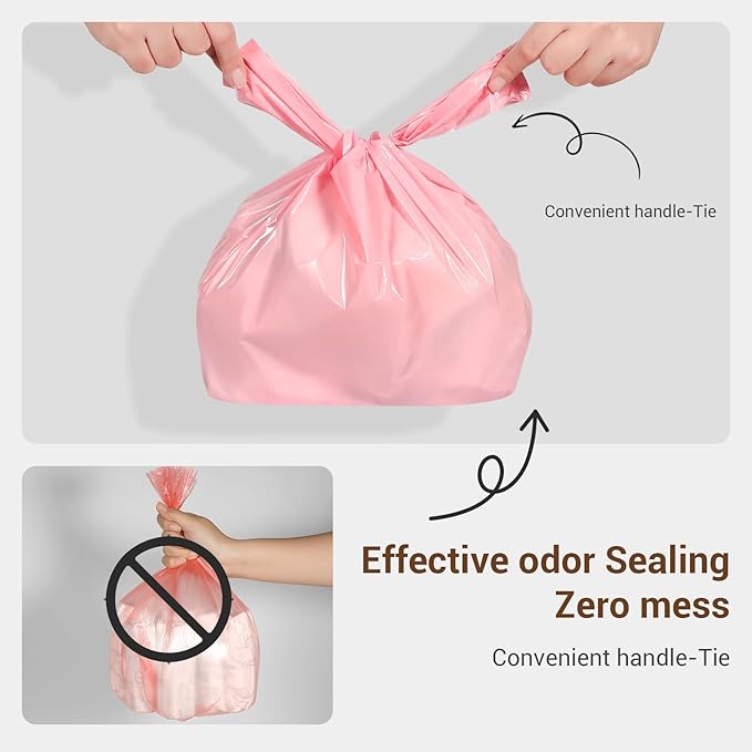 Odor Sealing Diaper Disposable Bags with Tie Handle, 160 count | Large Capacity, Unscented & Durable Diaper Trash Bags for Home & Baby Travel Use (Color:Pink)