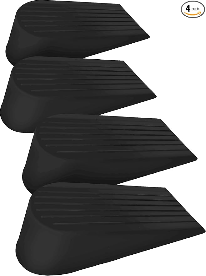 Extra Large Rubber Door Stoppers - Heavy Duty Door Stop Wedge, Jumbo Flexible Door Holder - Black 4 Pack - Non Marking Anti Slip Jammer