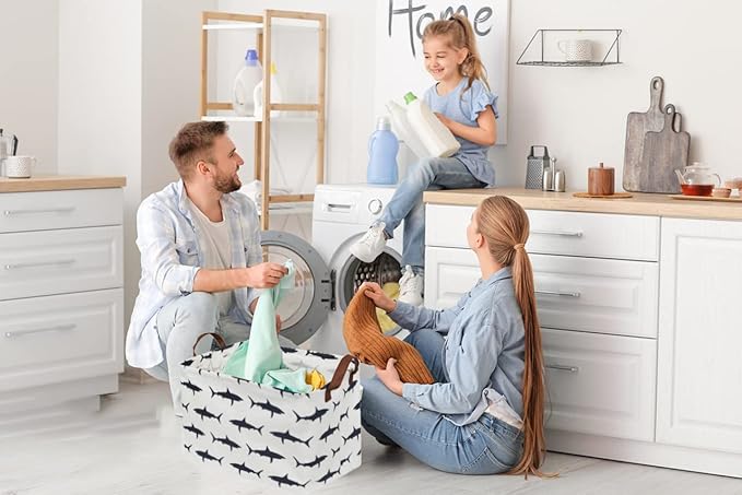 Sanjiaofen Rectangular Shark Basket,Kids Basket for Boys,Collapsible Toy Organizer Bin with Handles for Clothes Storage.(Sharks)