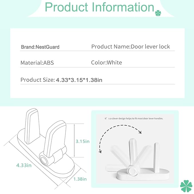 Door Lever Lock 1 Pack, No Drilling or Tools Needed for Installation, ABS Material Door Handle Baby Proof with Strong 3M Adhesive, Prevents Toddlers from Opening Doors