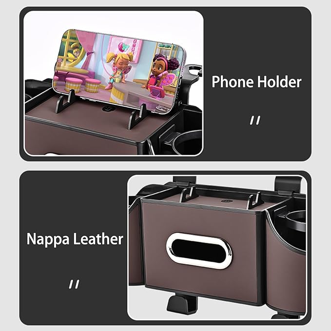 Back Seat Car Organizer,4 in 1 Multifunctional Car Back Seat Storage Box with Drink Cup Holder Tissue Box, for Hold Phone,Snacks, Drinks, Handbag-Black