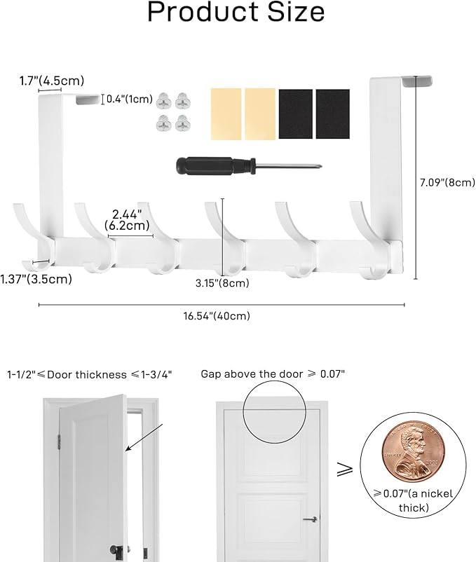 Optish Over The Door Hooks, Door Hanger Hooks for Hanging, Over The Doors Towel Racks for Bathroom with 10 Coat Hook, Coat Rack Bathroom Accessories（1 Pack, Silver）
