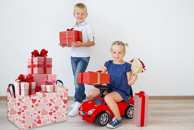 Sanjiaofeng Rectangular Valentine's Day Basket Love Storage Bins,Girls Storage Basket with Handles.Clothers,Books,Kid's Gifts Bins. (Colorful Love)