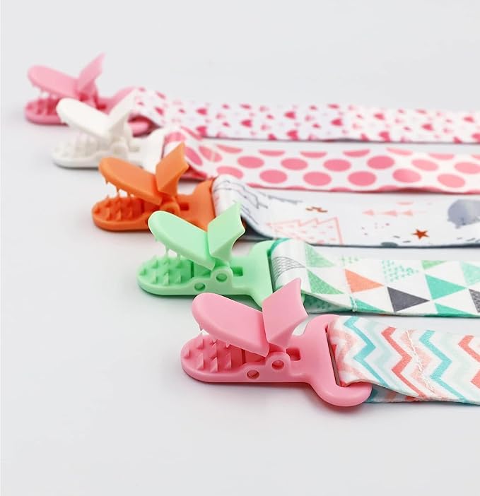 4 Pcs Baby Dummy Strap Clip, Pacifier Clip Dummy Holder Straps with 4 Silicone Adapter, Soother Chains Clips Fit All, Soothers, Teething Toys, Baby Essentials