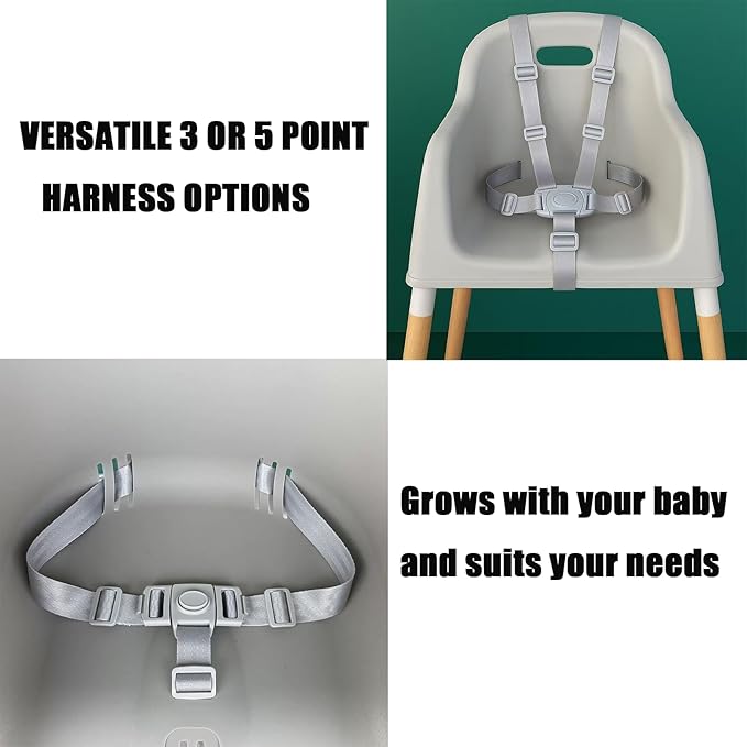 PandaEar High Chair Straps, Adjustable Baby Highchair 5 Point Harness Replacement, Universal Secure Toddler Booster Seat Belt for Infant Eating Chair Accessories (Grey)