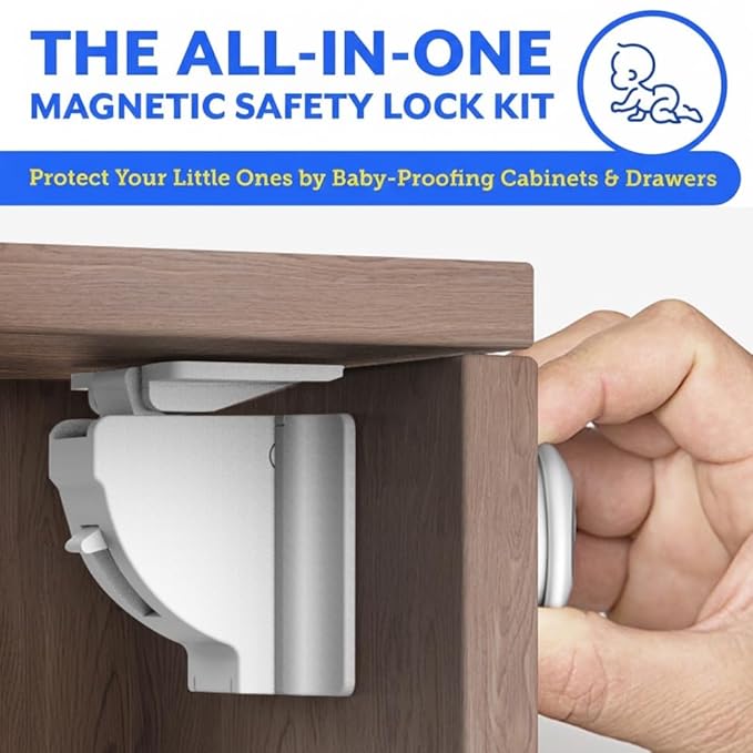 Eco Baby Magnetic Cabinet Locks for Babies - Magnetic Baby Proofing Cabinet Locks, Child Locks for Cabinets Drawers Doors for Back to School - Easy Installation No Tools Required (12 Pack and 2 Keys)