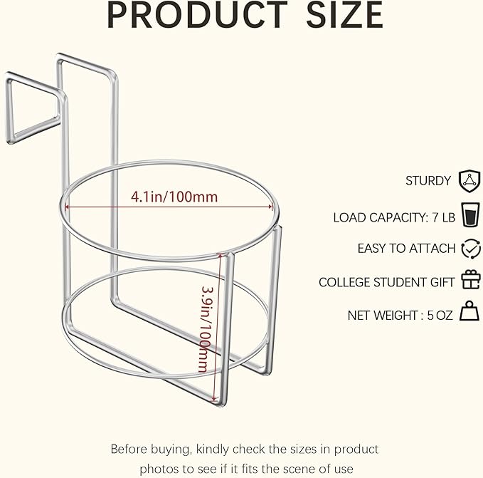 Cup Holder for Bed (Diameter: 4.1IN) Drink Holder Water Bottle/Glass Organizer for Wood Dorm Room Bunk Bed Crib, Metal Toddle Bed,Loft Bedside, Headbed, Car,Office Desk Partition