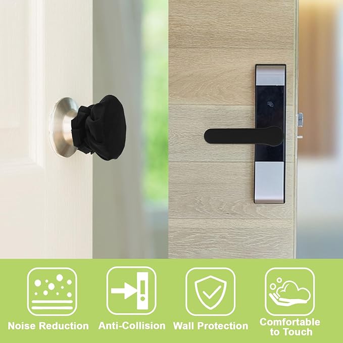 Door Handle Cover Set, 1pc Silicone Door Handle Glove Cover & 2pcs Decorative Round Door Knob Covers Anti-Static Safety Protector for Handles/Knobs (Black)