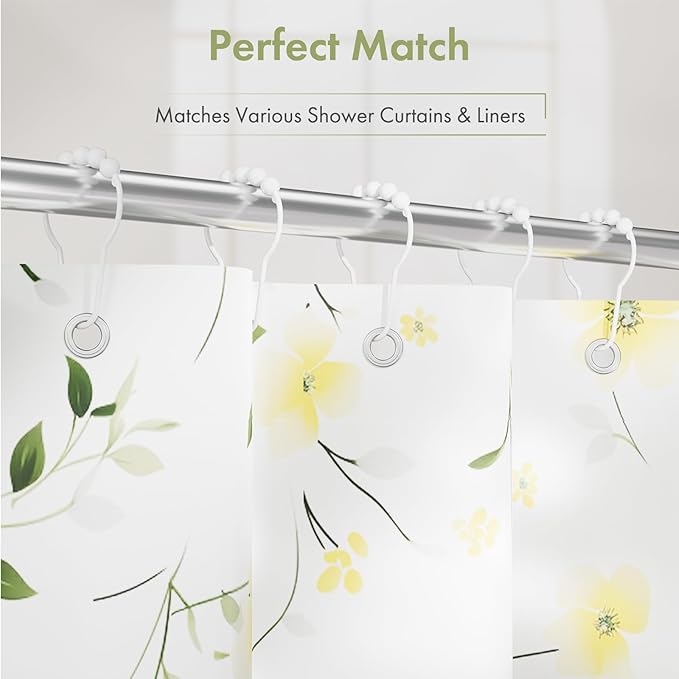 Amazer Shower Curtain Hooks, Decorative Shower Curtain Hooks Rust-Resistant Stainless Steel Shower Curtain Hooks for Bathroom Shower Rod-Set of 12, Polished White
