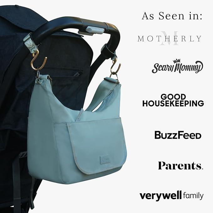 Huhu Essential Stroller Hooks - Lightweight Aluminum Stroller Bag Hook with Adjustable Straps, Matte Gold S-Hooks for Diaper Bag, Shopping, Everyday Essentials – Universal Fit Baby Stroller Accessory