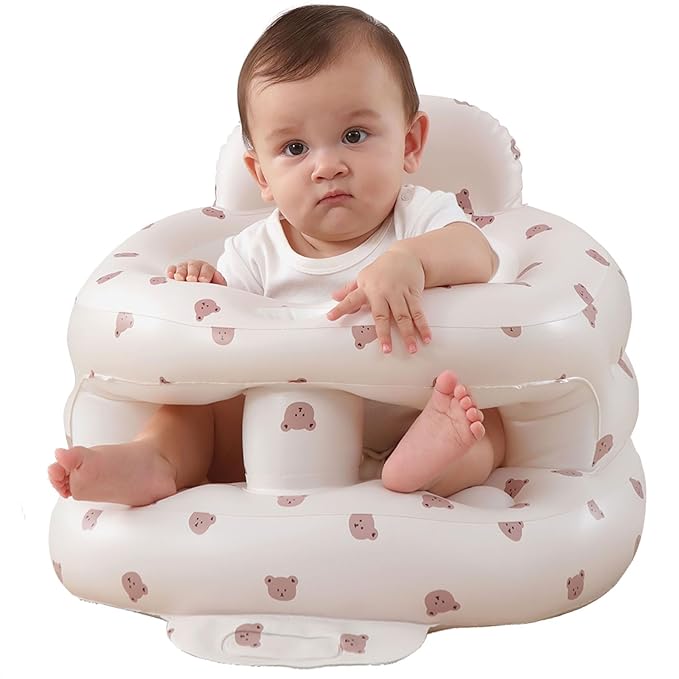 AGITVPS Upgrade Surround Inflatable Baby Seat for Babies 3-36 Months, Built in Air Pump Bumbo Seat with Tray, Baby Chair Sit Me up Floor Seat for Baby, Learning to Sit&Feeding (Surround-Bear)