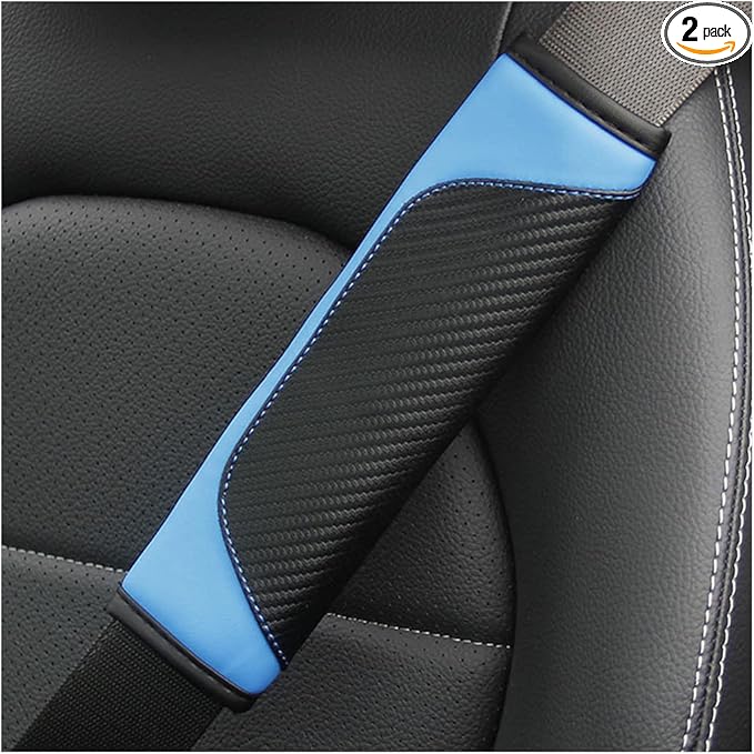 AUCELI 2PCS Car Seat Belt Cover, Carbon Fiber Seatbelt Shoulder Strap Covers, Breathable Leather Soft Harness Pad Protect Your Neck and Shoulder Compatible with Cars