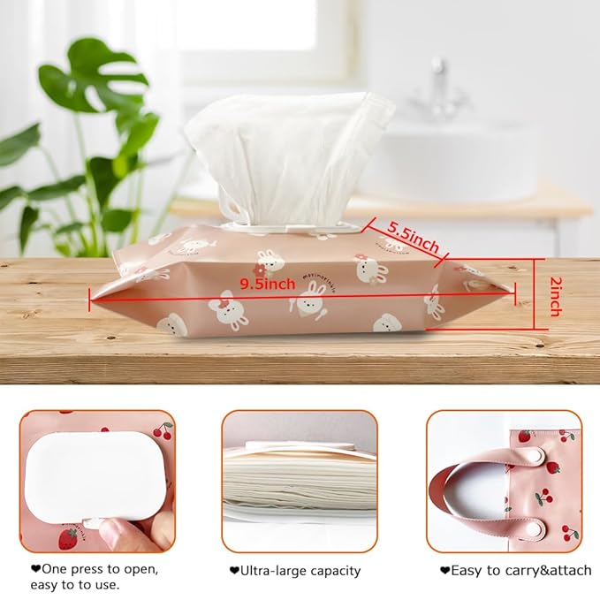 4 Pack Baby Wipes Dispenser [New Version-One Press Open],Portable Wipe Pouch,Refillable Wipe Holder, Baby Wipes Container Reusable Wet Wipes Bags Pouch for Travel (B)