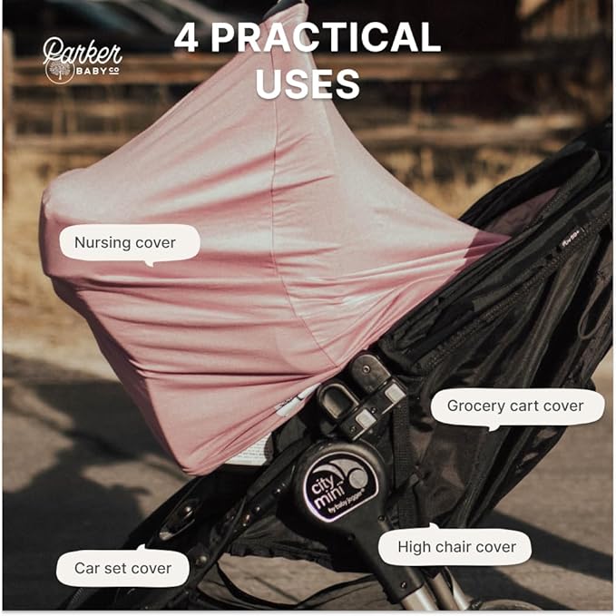 Parker Baby Co. 4 in 1 Car Seat Cover for Girls and Boys - Stretchy Carseat Canopy, Nursing Cover, Grocery Cart Cover, High Chair Cover - Lily