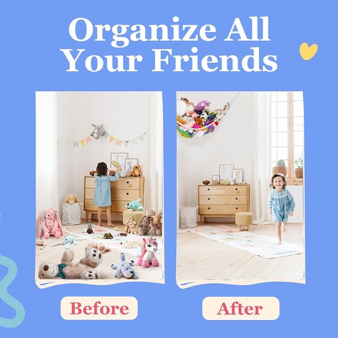 Lilly's Love Stuffed Animal Hammock | Corner Hanging Organizer, Toy Storage, Stuffed Animal Storage Net | Made from Quality Fishing Net, Holds 12lbs | 67"x47"x47" (Red, 2 Pack)