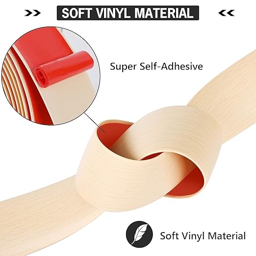10Ft Floor Transition Strip Self Adhesive Vinyl Cover Floor Strip Flat Divider Transition Strip Wood Grain Design for Laminate Floor Gaps and Doorway Transitions (10Ft x 1.57 Inch, Beige)