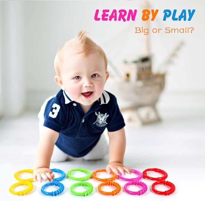 HAHA Baby Link-to-Go Connecting Rings Toy Hanging Stroller Car Seat Crib Playmat Attach Toys Infant Newborn Boy Girl Clip On Early Education Learning Travel Accessory Set