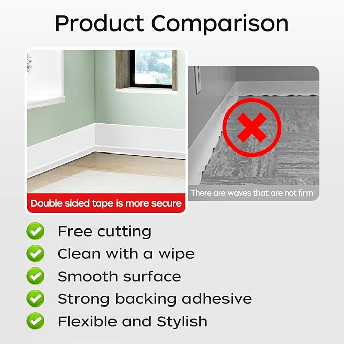 Flexible Baseboard Molding Trim 3 Inch(W) x 66 Feet(L) Self Adhesive Vinyl Wall Base Peel and Stick Cove Base,Rubber Wall Base. (White)