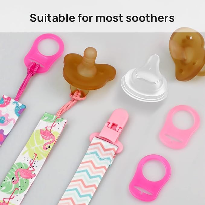 4 Pack Pacifier Holder Clips for Girls, Dummy Clips Girls with Adapters, Silicone Binky Clips for Baby Teething Toys Baby Shower