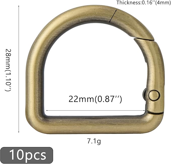 10pcs Metal D Ring Spring Key Hooks Keyring Clip for Keychain Buckle, Backpacks Handbag Purse Hardware, DIY Crafts